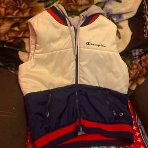 Champion no sleeve jacket, only people with muscles or that know how to dress